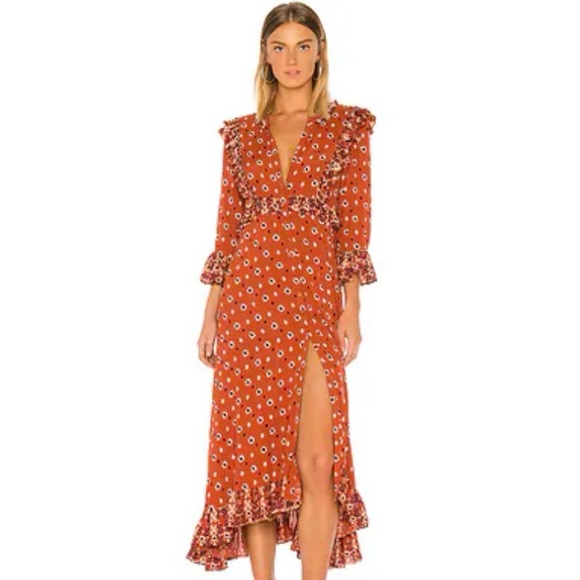 Free People Calico Skies Midi Dress Small Ruffle Button Front Floral READ - Picture 1 of 16